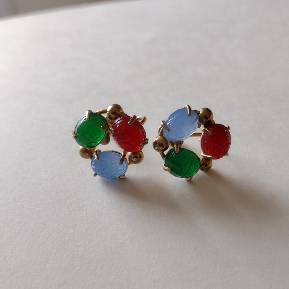 Vintage/Antique Scarab Styled Screw Back Earrings 1960/70's